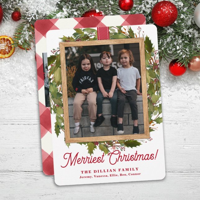 Modern Red Buffalo Plaid Christmas Photo Holiday Card (Creator Uploaded)