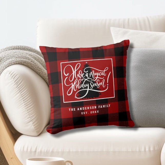 Modern Red Buffalo Plaid Christmas Throw Pillow (Creator Uploaded)
