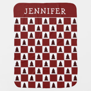 Modern Red Buffalo Plaid Christmas Tree Pattern Baby Blanket