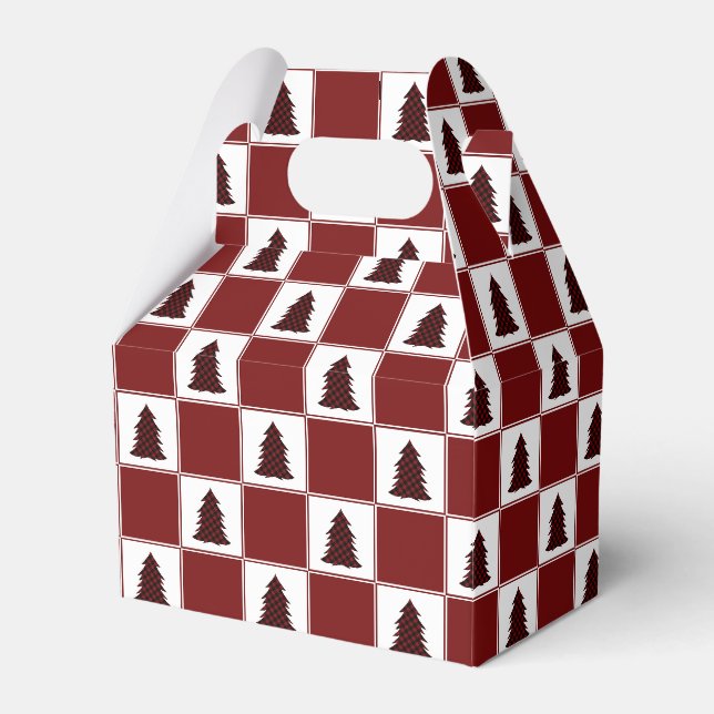 Modern Red Buffalo Plaid Christmas Tree Pattern Favor Boxes (Front Side)