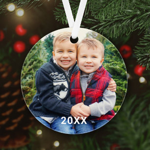 Modern Red Buffalo Plaid Grandparents Photo Ornament