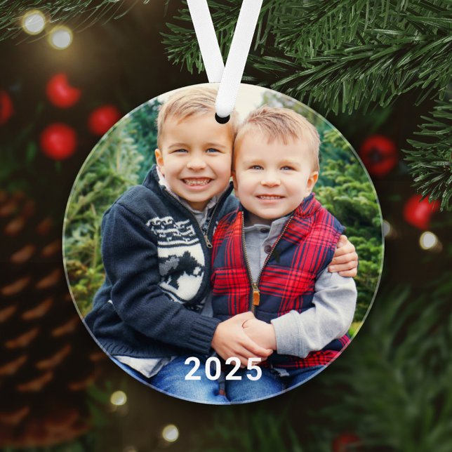 Modern Red Buffalo Plaid Holiday Photo Keepsake Ornament (Creator Uploaded)
