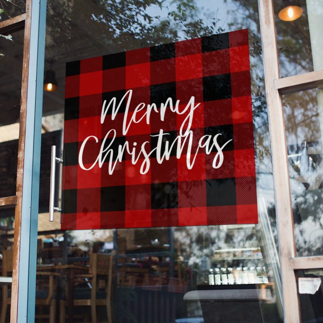 Modern Red Buffalo Plaid Merry Christmas Window Cling (Creator Uploaded)