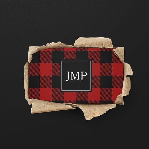 Modern Red Buffalo Plaid Personal Initial Business Card