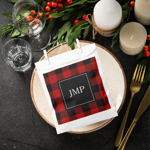 Modern Red Buffalo Plaid Personal Initial Favor Bag
