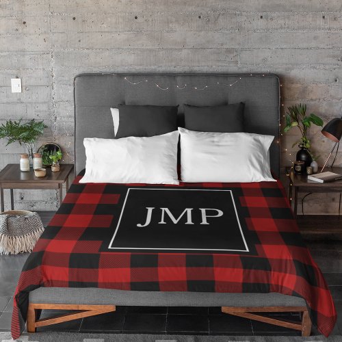 Modern Red Buffalo Plaid  Personal Initial  Fleece Blanket