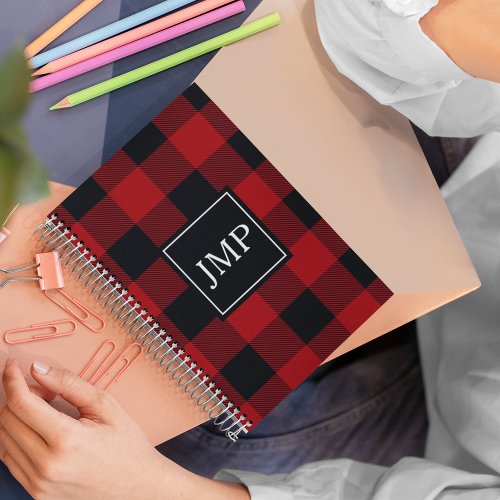 Modern Red Buffalo Plaid Personal Initial Notebook