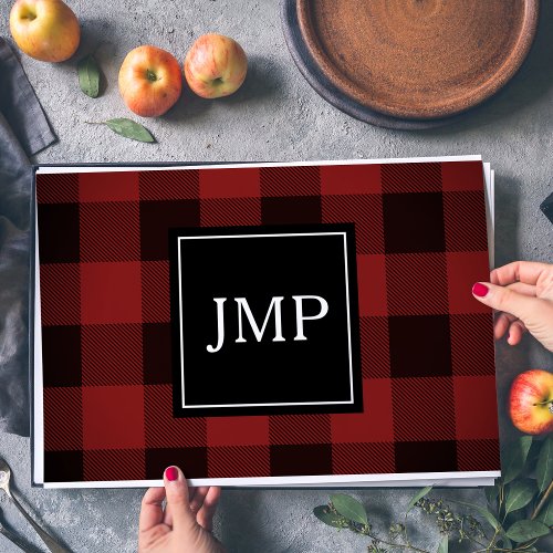 Modern Red Buffalo Plaid  Personal Initial  Paper Pad