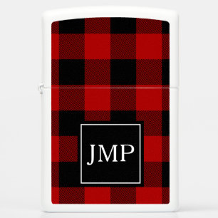 Modern Red Buffalo Plaid Personal Initial Zippo Lighter