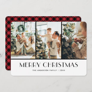 Modern Red Buffalo Plaid Photo Christmas Cards