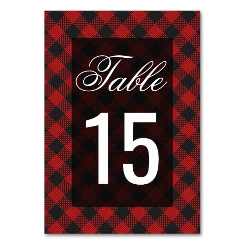 Modern Red Buffalo Plaid Wedding Table Number