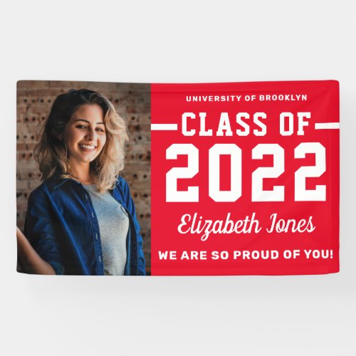 Modern Red Burgundy Class of 2022 Photo Graduation Banner