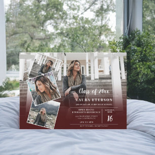 Modern red burgundy minimalist photo graduation invitation