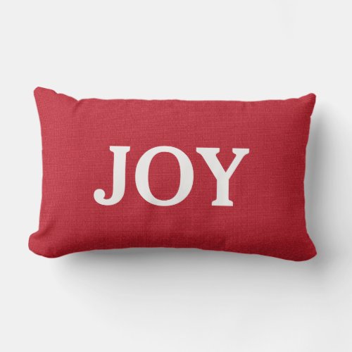 Modern red burlap custom JOY script holiday Lumbar Pillow