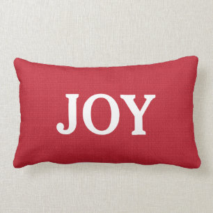 Modern red burlap custom JOY script holiday Lumbar Pillow