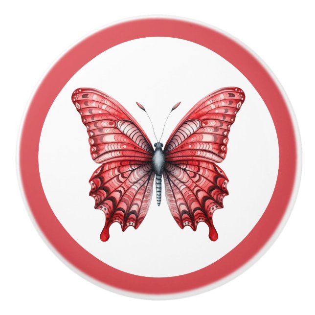 Modern Red Butterfly Girl's Drawer Knob (Front)