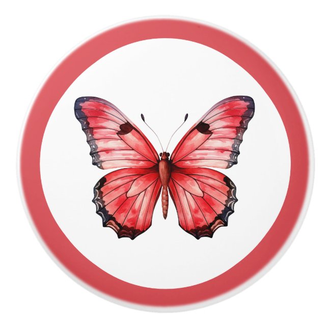 Modern Red Butterfly Pretty Girl's Drawer Knob (Front)