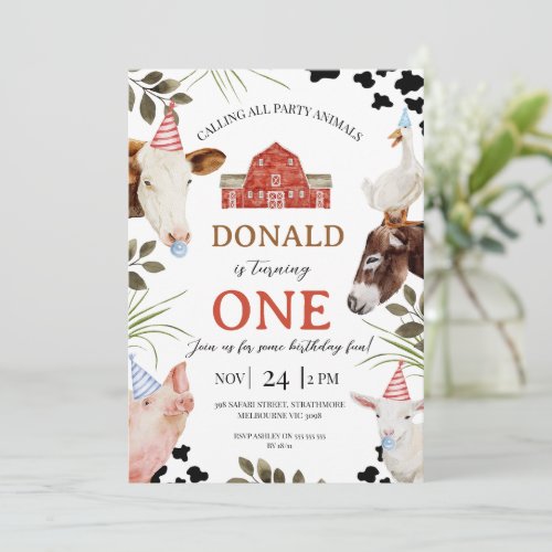 Modern Red Calling All Party Animals Farm Birthday