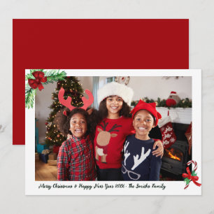Modern Red Candy Cane Family Photo Christmas Holiday Card