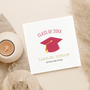 Modern Red Cap & Tassel Graduation Napkins
