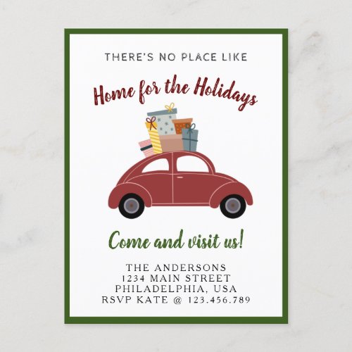 Modern Red Car Christmas Gifts Holiday Moving Announcement Postcard