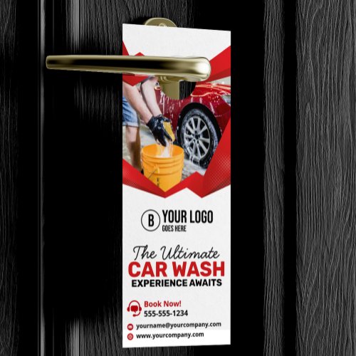Modern Red Car Wash Auto Detailing Car Care Door Hanger