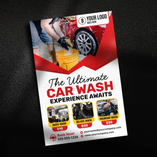 Modern Red Car Wash Auto Detailing Car Care Flyer
