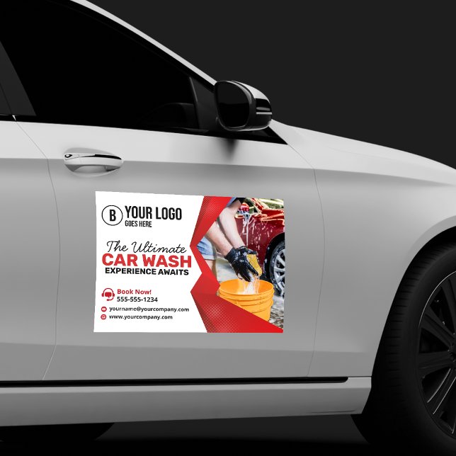 Modern Red Car Wash Auto Detailing Car Care Magnet (Creator Uploaded)