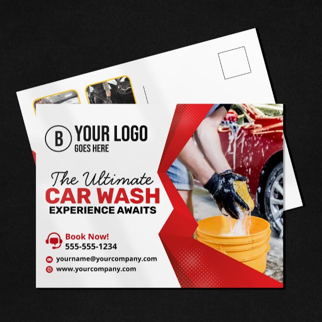 Modern Red Car Wash Auto Detailing Car Care Postcard (Creator Uploaded)