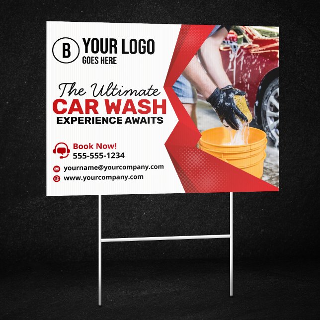 Modern Red Car Wash Auto Detailing Car Care Sign (Creator Uploaded)
