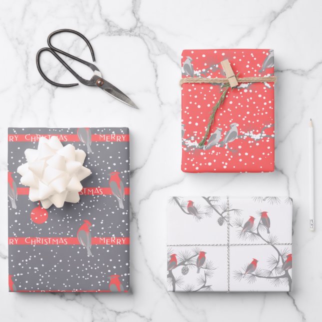 Modern Red Cardinal Winter Christmas Wrapping Paper Sheets (Front)