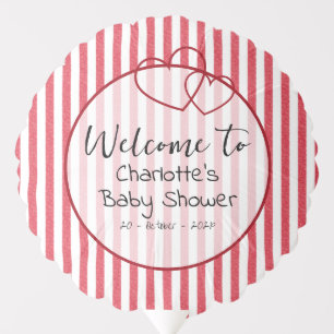 Modern Red Chalk Stripes Double Hearts Baby Shower Balloon