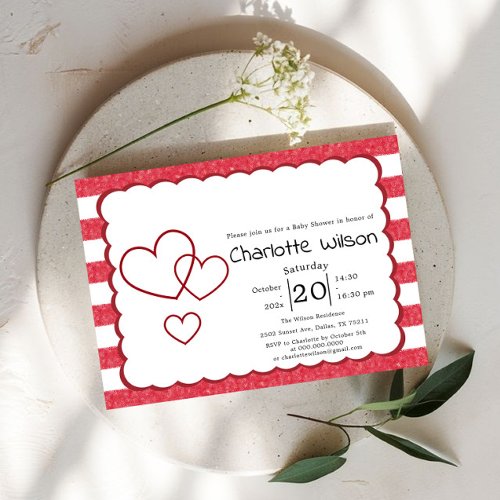 Modern Red Chalk Stripes Horizontal Baby Shower