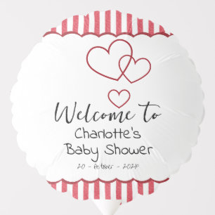 Modern Red Chalk Stripes Triple Hearts Baby Shower Balloon