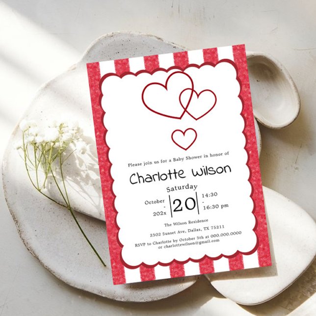Modern Red Chalk Stripes Vertical Baby Shower Invitation (Creator Uploaded)