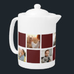 Modern Red Checkered Family Photo Teapot<br><div class="desc">Custom dark red and white checkered photo teapot. Perfect gift for your family,  grandparents,  or newlyweds. More color options available. Easily personalize our red checkered teapot with your photos. INFO: Both portrait and landscape images will work as far as the focal point is fairly central.</div>