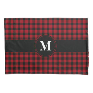 Modern Red Checks Monogram  Pillow Case