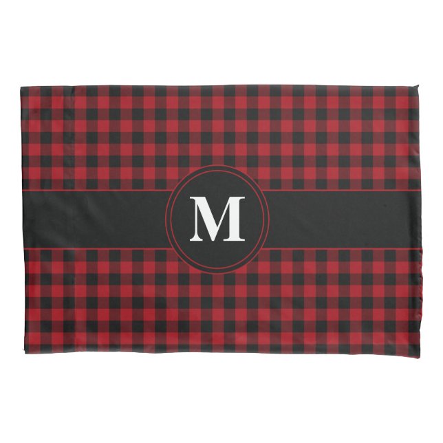 Modern Red Checks Monogram  Pillow Case (Front)