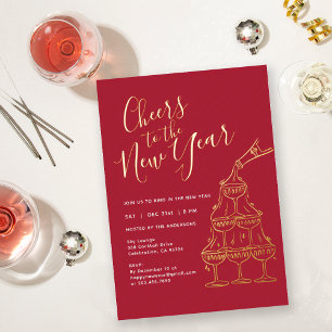Modern Red Cheers to the New Year Party Foil Invitation