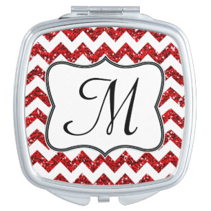 Modern Red Chevron Zig Za Monogram Compact Mirror