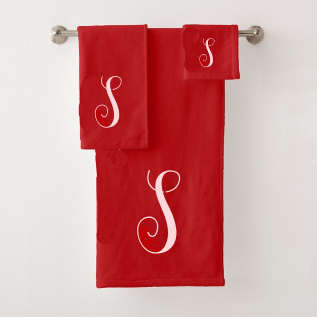 Modern Red Chic and Stylish Custom Monogram Bath Towel Set (Creator Uploaded)