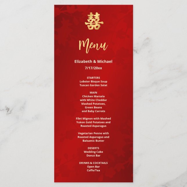 Modern Red Chinese Wedding  Menu (Front)