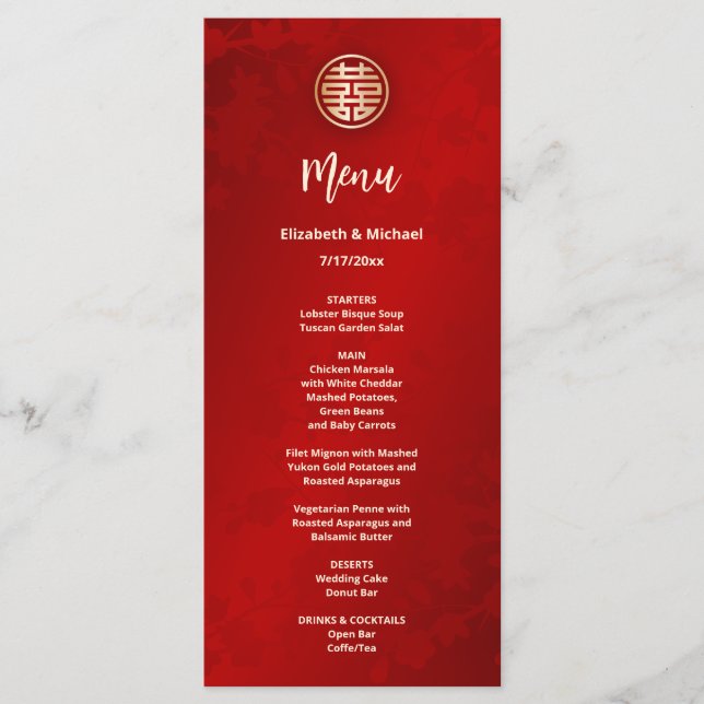 Modern Red Chinese Wedding  Menu (Front)