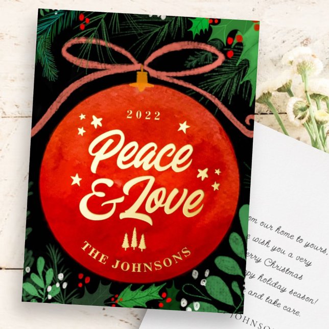 Modern Red Christmas Ball Ornament Botanical Foil Holiday Card (Creator Uploaded)