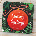 Modern Red Christmas Ball Ornament Botanical Square Sticker<br><div class="desc">Design is composed of red Christmas Ball ornament with Holly Berry Foliage Botanical

Available here:
http://www.zazzle.com/store/selectpartysupplies</div>