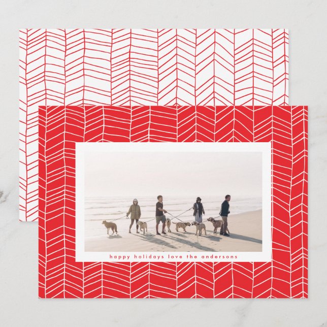 Modern Red Christmas Candy Cane Photo Holiday Card (Front/Back)