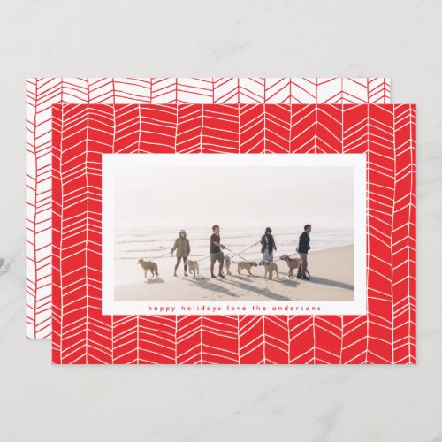 Modern Red Christmas Candy Cane Photo Holiday Card