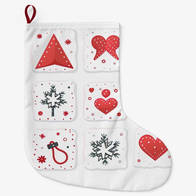 Modern red Christmas decoration  Large Christmas Stocking (Front)