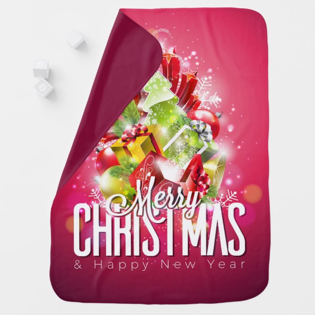 Modern Red Christmas Graphic Design Illustration Baby Blanket (In Situ)