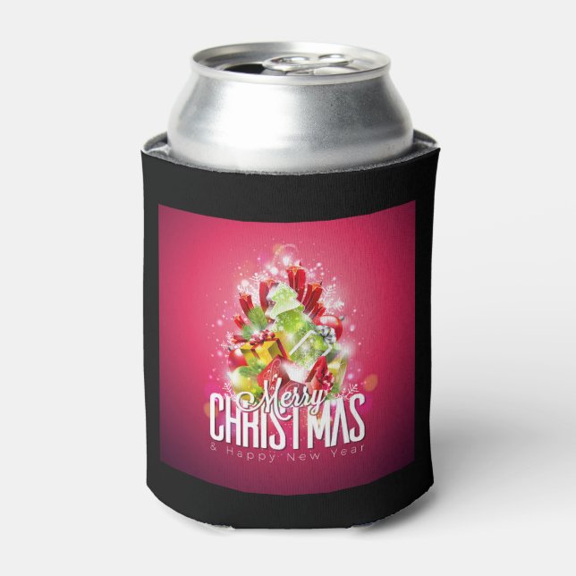 Modern Red Christmas Graphic Design Illustration Can Cooler (Can Front)